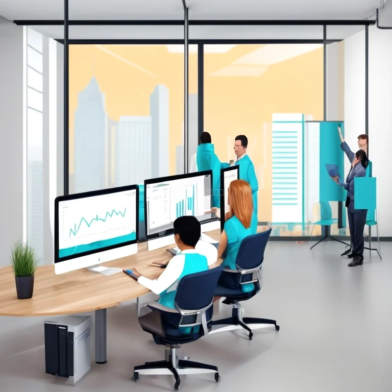 Equipo de desarrollo colaborando en proyectos de software empresarial